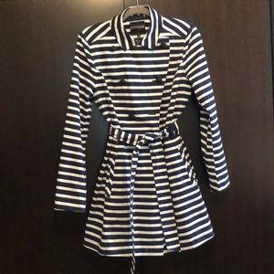 Navy and white stripe rain coat